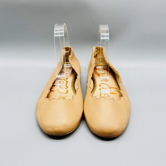 Sam Edelman Shoes Women 9 Beige Leather Scalloped Ballet Flats Slip On Round Toe - Picture 3 of 11